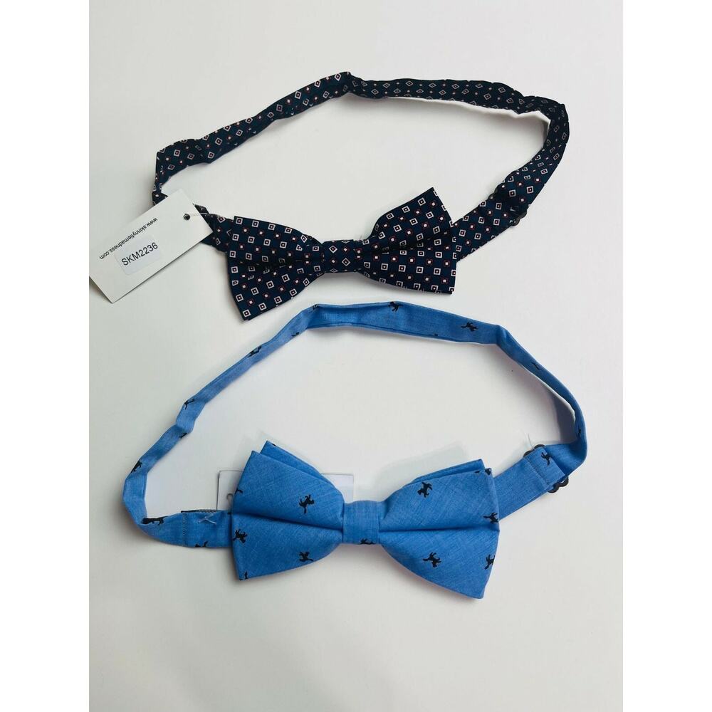 Lot of 2 Skinny Tie Madness Men's Navy Printed Pre-Tied Bow Tie New
